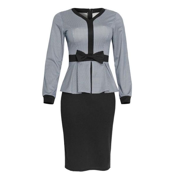 african women's houndstooth stitching bowknot fake two-piece dress office workplace long-sleeved dress autumn and winter new2021, Black;gray
african women's houndstooth stitching bowknot fake two-piece dress office workplace long-sleeved dress autumn and winter new2021, Black;gray