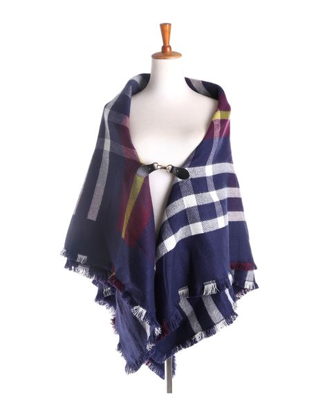 autumn and winter new korean belt button style fashionable british plaid big shawl, Blue;gray
autumn and winter new korean belt button style fashionable british plaid big shawl, Blue;gray