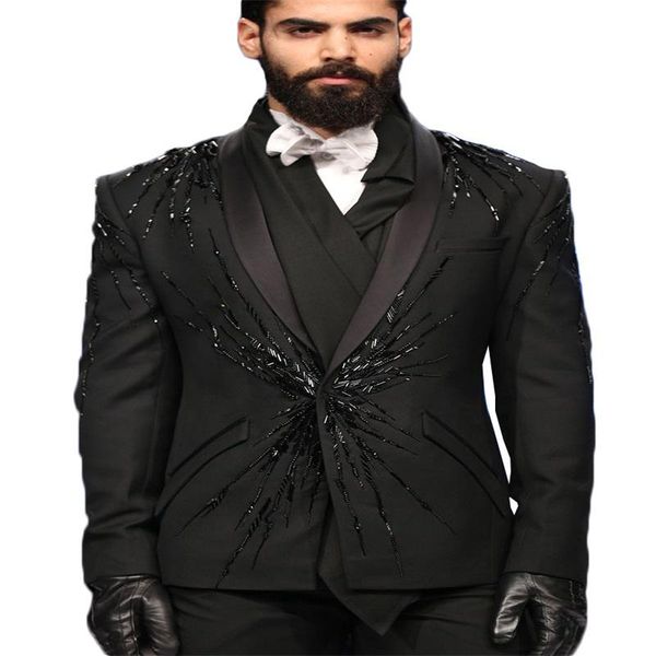 men's suits & blazers two pieces black men luxury beads custom made one button tuxedos peaked lapel blazer business coat+pant, White;black
men's suits & blazers two pieces black men luxury beads custom made one button tuxedos peaked lapel blazer business coat+pant, White;black