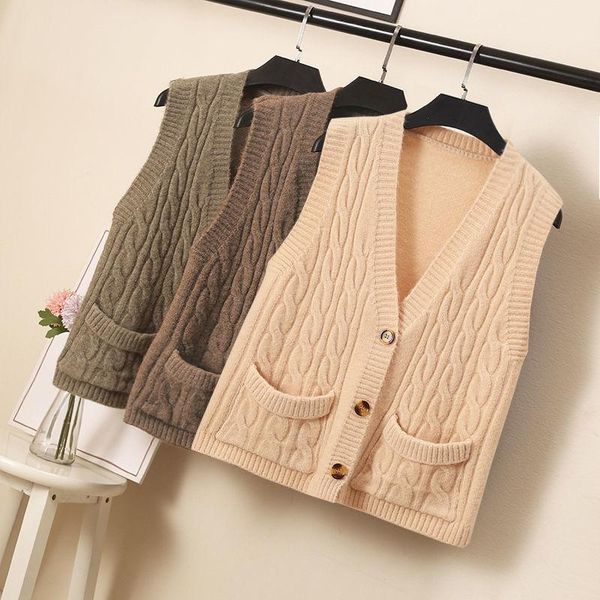 women's vests 2021 women autumn winter elegant loose sweater female stript sleeveless v-neck waistcoat lady pocket casual knit gilet g4, Black;white
women's vests 2021 women autumn winter elegant loose sweater female stript sleeveless v-neck waistcoat lady pocket casual knit gilet g4, Black;white