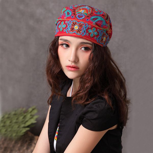 women mexican style ethnic vintage embroidery flowers bandanas red print hat winter hats for women, Blue;gray
women mexican style ethnic vintage embroidery flowers bandanas red print hat winter hats for women, Blue;gray