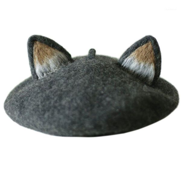 women girls retro beret cap cute 3d cat pointed ears faux felt painter hat1, Blue;gray
women girls retro beret cap cute 3d cat pointed ears faux felt painter hat1, Blue;gray
