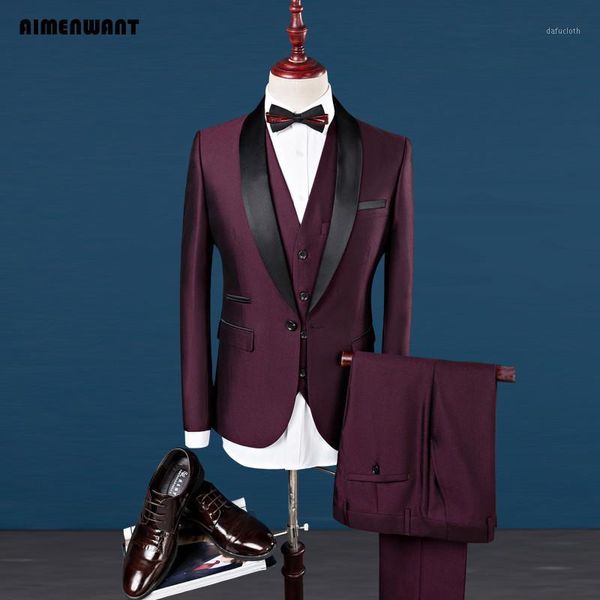 aimenwant s-4xl mens fashion suit wedding wine red jacket+pants+vest 3piece shawl lapel groom wedding tuxedos suits prom blazer1, White;black 
aimenwant s-4xl mens fashion suit wedding wine red jacket+pants+vest 3piece shawl lapel groom wedding tuxedos suits prom blazer1, White;black