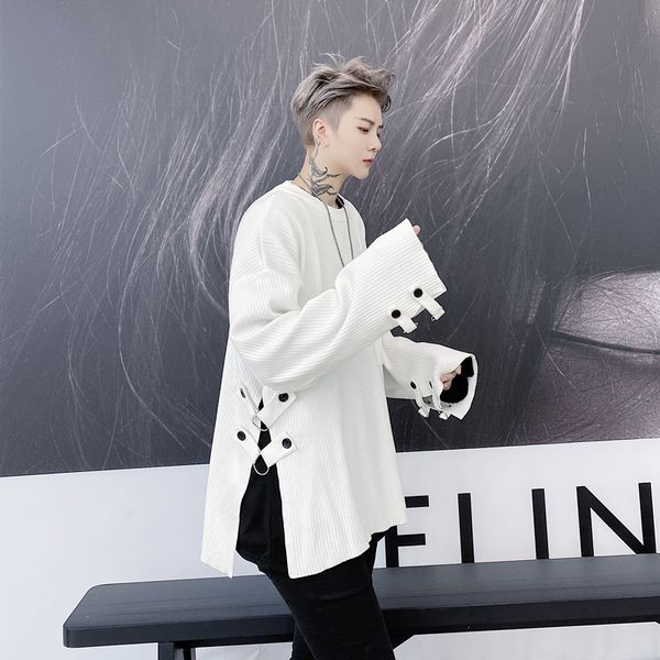 2020 the men on cleft side metal decoration sleeve long vest ladies streetwear hip sweater nf66, White;black
2020 the men on cleft side metal decoration sleeve long vest ladies streetwear hip sweater nf66, White;black