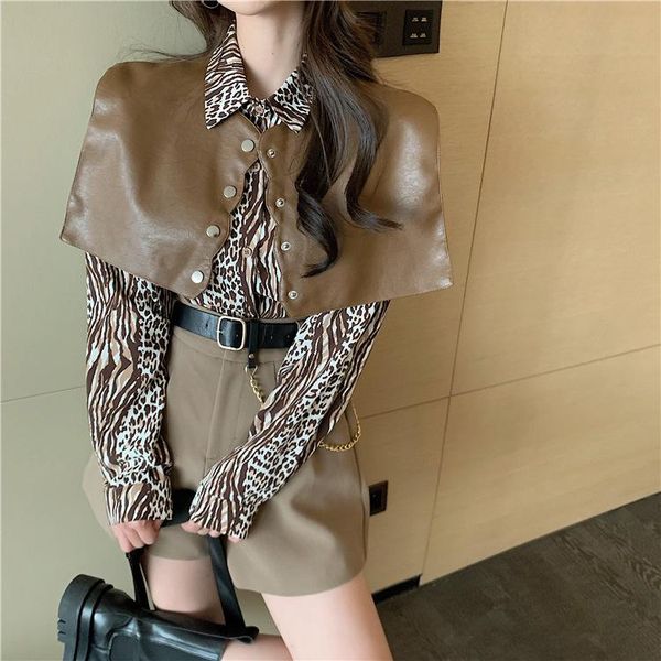 women blouse long sleeve leopard blouse turn down collar lady office shirt tunic casual loose with pu leather shawl, White
women blouse long sleeve leopard blouse turn down collar lady office shirt tunic casual loose with pu leather shawl, White