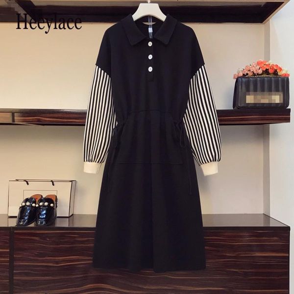 plus size women elegant vintage knitted jumper dresses women fall winter warm thicken stripe patchwork korean knit sweater dress, Black;gray
plus size women elegant vintage knitted jumper dresses women fall winter warm thicken stripe patchwork korean knit sweater dress, Black;gray