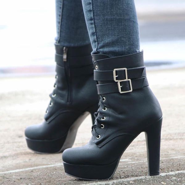 winter high heel thick sole women ankle boots female lace-up round toe platform buckles short boots black fashion shoes
winter high heel thick sole women ankle boots female lace-up round toe platform buckles short boots black fashion shoes