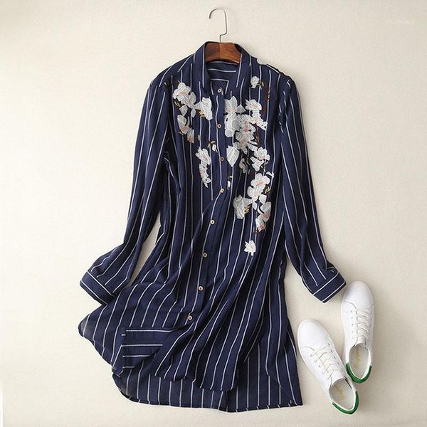 l508 fashion women spring floral embroidery striped print turn down collar shirt ladies long design navy color blouse blusas1, White
l508 fashion women spring floral embroidery striped print turn down collar shirt ladies long design navy color blouse blusas1, White