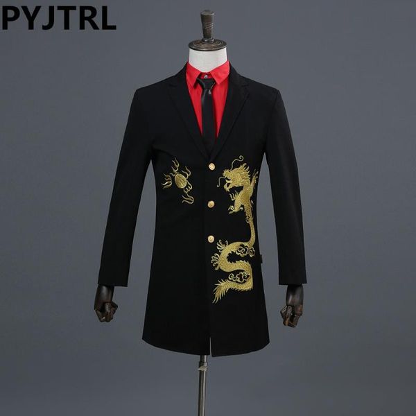 pyjtrl men long setion gold dragon embroidery suit jacket night club bar dj stage singer groom groomsman wedding blazer design, White;black
pyjtrl men long setion gold dragon embroidery suit jacket night club bar dj stage singer groom groomsman wedding blazer design, White;black