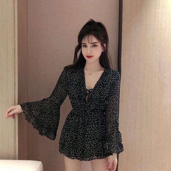 black polka dot club playsuits fashion brand bodysuit women spring autumn v-neck korean style low-cut chiffon jumpsuits new1, Black;white
black polka dot club playsuits fashion brand bodysuit women spring autumn v-neck korean style low-cut chiffon jumpsuits new1, Black;white