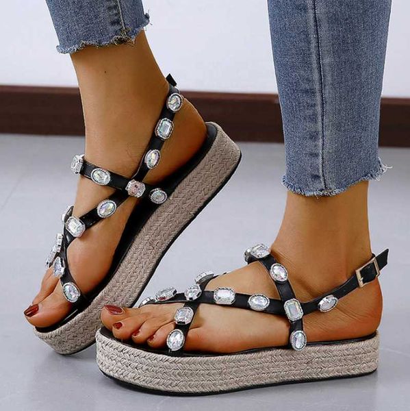 big rhinestone women high platform shoes open toe strappy slingbacks flat sandals, Black
big rhinestone women high platform shoes open toe strappy slingbacks flat sandals, Black