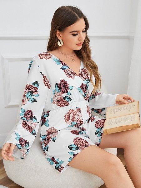 plus floral print romper j3yi#, Black