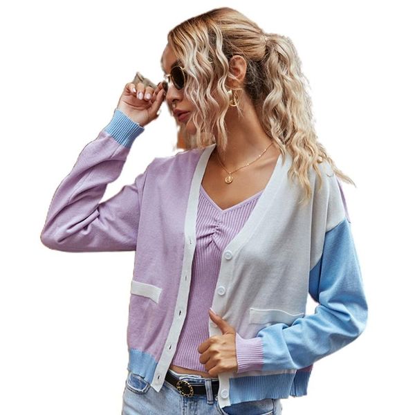 women's knits & tees women long sleeve v-neck cardigan color block button knit loose sweater outwear, White
women's knits & tees women long sleeve v-neck cardigan color block button knit loose sweater outwear, White