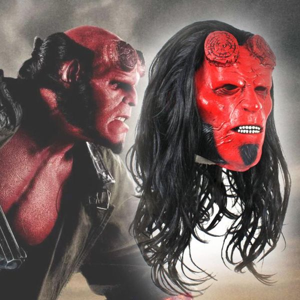 party masks helmet hellboy anung un rama cosplay gloves latex full head mask halloween fancy dress costume props