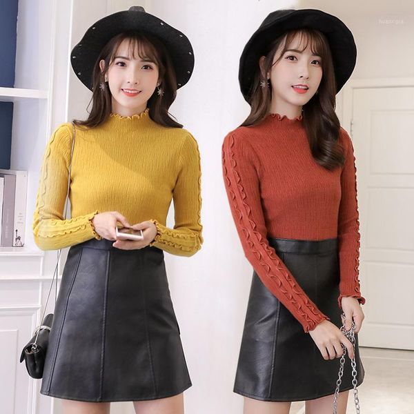 spring autumn fashion black yellow brick red casual knitted pullovers ruffles solid short women sweater 74301, White;black
spring autumn fashion black yellow brick red casual knitted pullovers ruffles solid short women sweater 74301, White;black