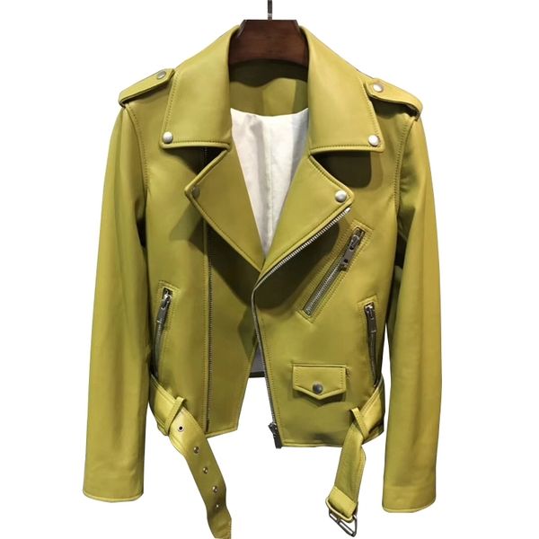 new fashion women autumn candy color leather jackets zipper basic sheepskin coat turndown collar biker jacket with belt 201030, Black
new fashion women autumn candy color leather jackets zipper basic sheepskin coat turndown collar biker jacket with belt 201030, Black