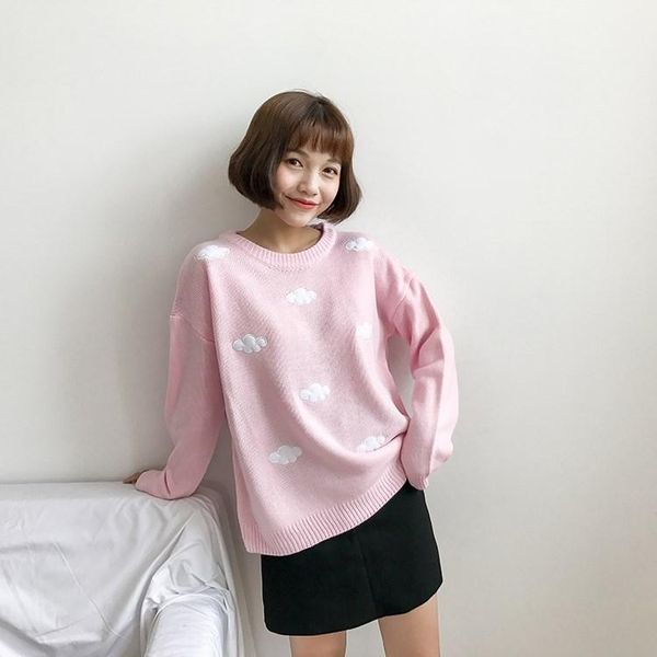 2019 cloud round neck long sleeve knitted pullovers sweaters women korean sweet loose 1, White;black
2019 cloud round neck long sleeve knitted pullovers sweaters women korean sweet loose 1, White;black
