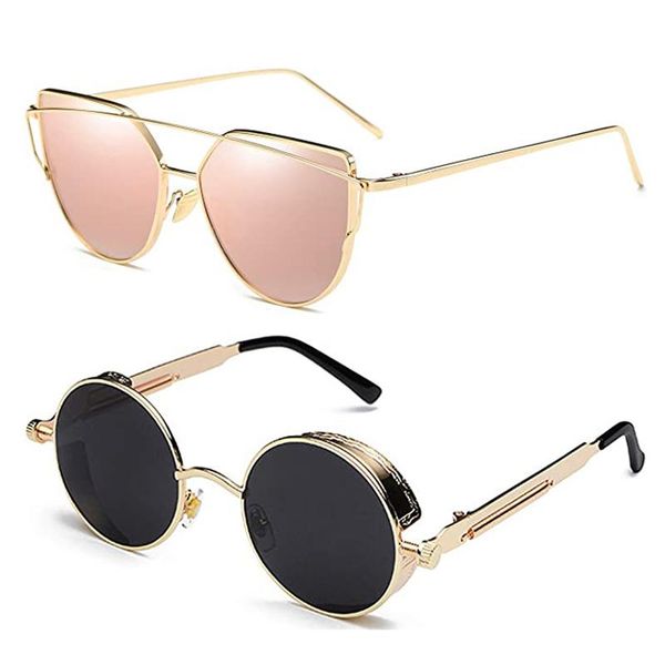 sunglasses 2pcs women men cat eye steampunk metal frame sun glasses driving fishing outdoor men's women's uv400 goggle, White;black
sunglasses 2pcs women men cat eye steampunk metal frame sun glasses driving fishing outdoor men's women's uv400 goggle, White;black