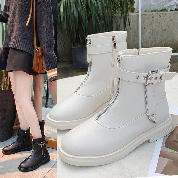 white solid ankle boots for women shoes woman booties 2020 new autumn winter front zipper buckle leather women's boots plus size, Black
white solid ankle boots for women shoes woman booties 2020 new autumn winter front zipper buckle leather women's boots plus size, Black