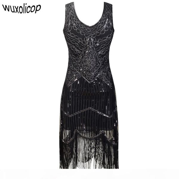 women party robe femme 1920s great gatsby flapper sequin fringe midi vestido summer art deco retro black dress q190417, Black;gray
women party robe femme 1920s great gatsby flapper sequin fringe midi vestido summer art deco retro black dress q190417, Black;gray