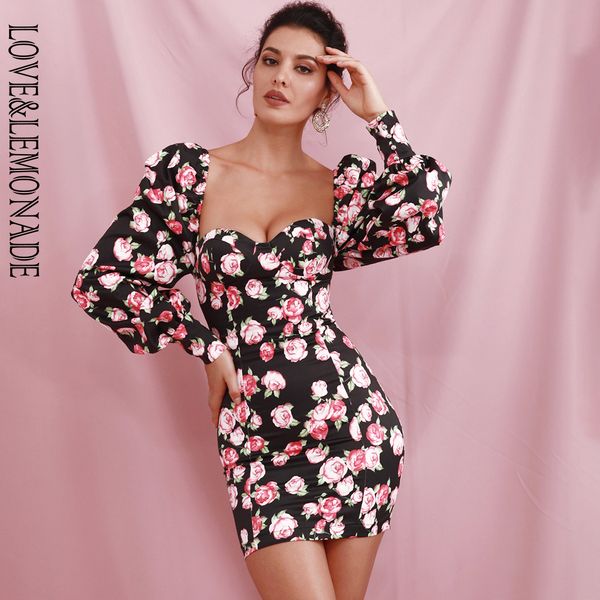 love&lemonade tube bodycon black flower print bubble long sleeve party mini dress lm82243 y200418, Black;pink
love&lemonade tube bodycon black flower print bubble long sleeve party mini dress lm82243 y200418, Black;pink
