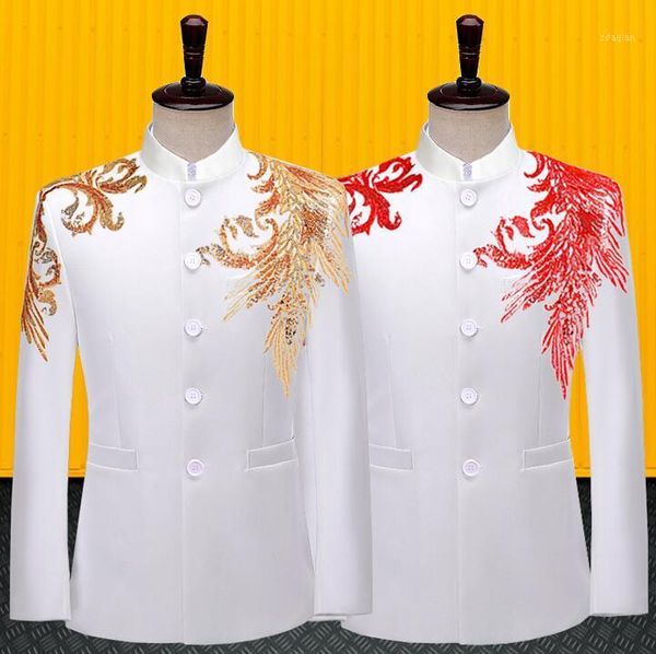 men's suits & blazers blazer men chinese tunic suit sequins jackets formal dress mens wedding costume singer stage style clothing white, White;black
men's suits & blazers blazer men chinese tunic suit sequins jackets formal dress mens wedding costume singer stage style clothing white, White;black