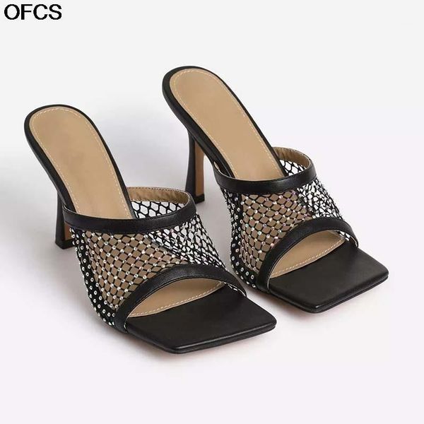 sandals crystal mesh women square toe slippers summer high heel party wedding shoes 421, Black
sandals crystal mesh women square toe slippers summer high heel party wedding shoes 421, Black