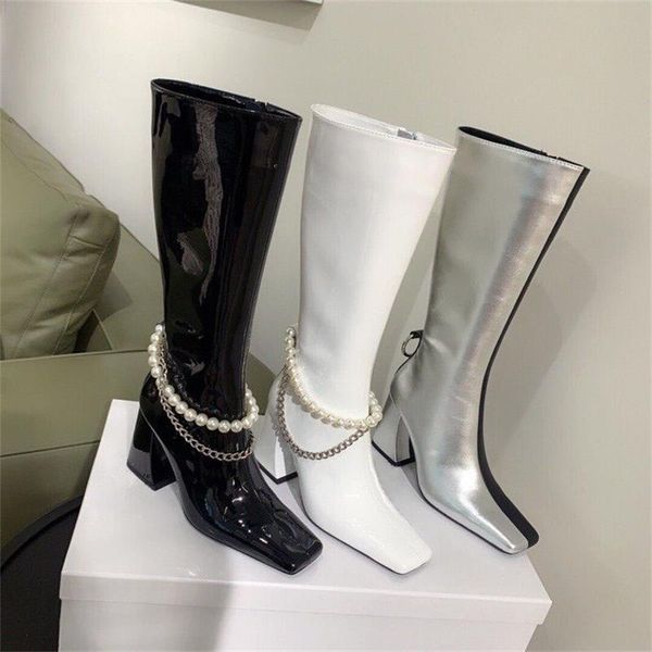 women boots mid-calf boots woman genuine leather square toe 2020 autumn winter women shoes high heels pearl chain, Black
women boots mid-calf boots woman genuine leather square toe 2020 autumn winter women shoes high heels pearl chain, Black