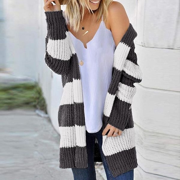 women's striped printed autumn coat long-sleeved cardigan loose knit jacket sweater female casual coat outwear #1030, Black;brown
women's striped printed autumn coat long-sleeved cardigan loose knit jacket sweater female casual coat outwear #1030, Black;brown