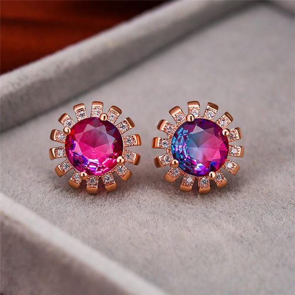 stud charm female round blue green crystal earrings small rainbow flower for women rose gold color wedding, Golden;silver
stud charm female round blue green crystal earrings small rainbow flower for women rose gold color wedding, Golden;silver