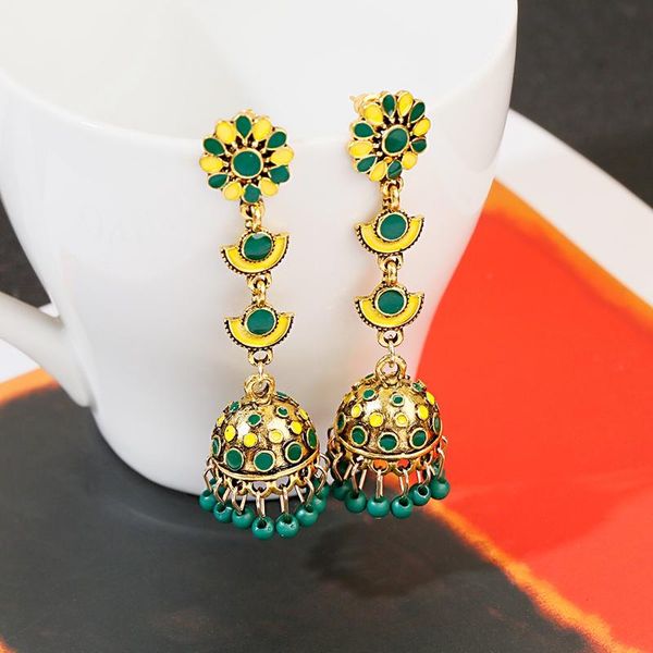 retro bollywood oxidized jewellery ethnic afghan flower carved green beads tassel long drop jhumka earrings gypsy jewelry, Silver 
retro bollywood oxidized jewellery ethnic afghan flower carved green beads tassel long drop jhumka earrings gypsy jewelry, Silver