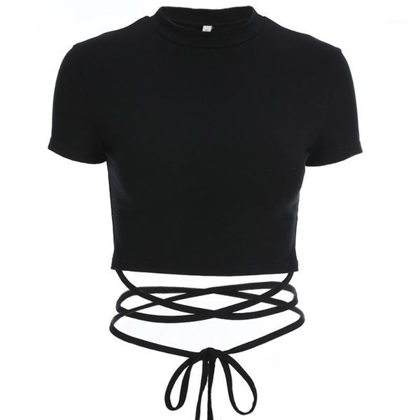women's t-shirts short sleeve slim cross hollow bandage straps crop exposed navel short tees1, White
women's t-shirts short sleeve slim cross hollow bandage straps crop exposed navel short tees1, White