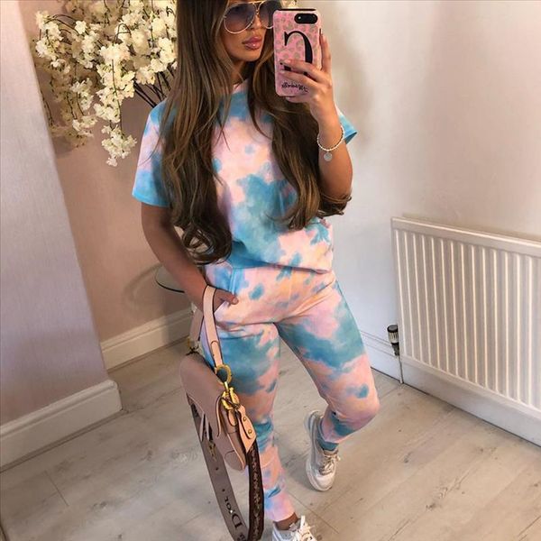women set summer tie dye print and pants tracksuit women clothing casual sporty lounge wear matching sets jogging femme, Gray 
women set summer tie dye print and pants tracksuit women clothing casual sporty lounge wear matching sets jogging femme, Gray