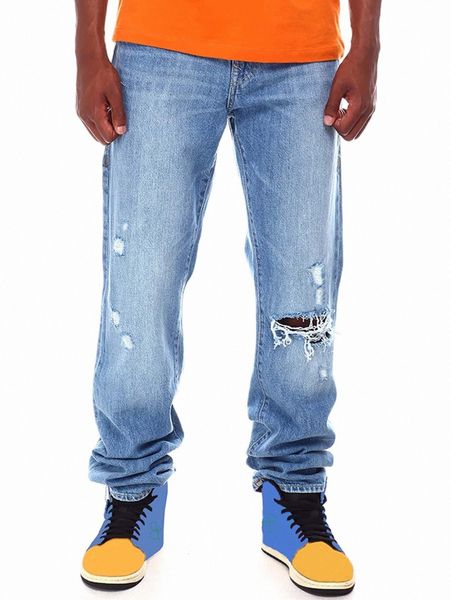 men ripped slant pockets jeans x2ly#, Blue
