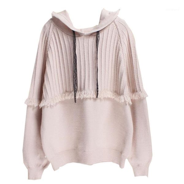 women long sleeves hooded knitted sweater korean drawstring tassel pullover m5te1, White;black
women long sleeves hooded knitted sweater korean drawstring tassel pullover m5te1, White;black