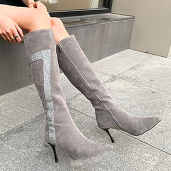 boots women's knee-high suede long fashion winter zipper flock thin high stiletto heel party pointed toe botas mujer, Black
boots women's knee-high suede long fashion winter zipper flock thin high stiletto heel party pointed toe botas mujer, Black