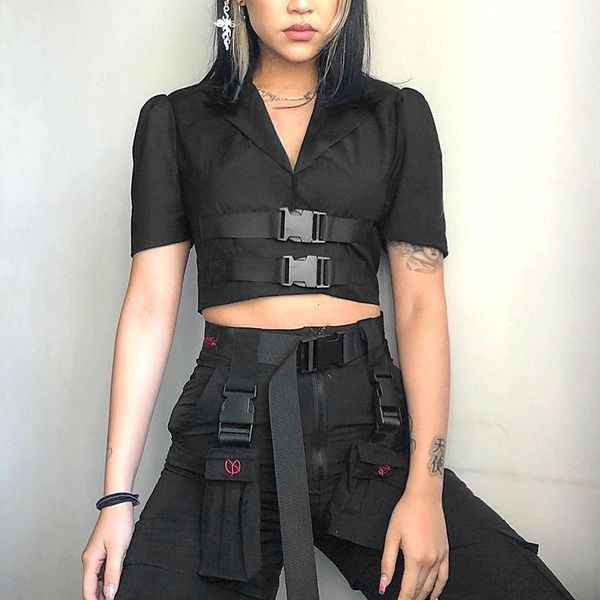 jiezuofang women black notched short sleeve streetwear buckle adjustable waist cropped tee shirt crop 20201, Black;brown
jiezuofang women black notched short sleeve streetwear buckle adjustable waist cropped tee shirt crop 20201, Black;brown