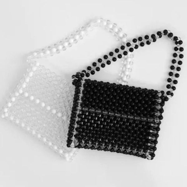 2020 transparent acrylic pearl solid bead mixed woven double belt female lovely handbag