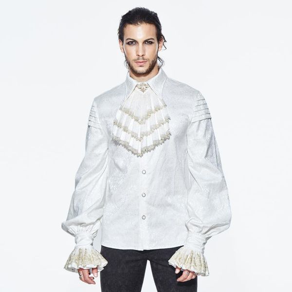 devil fashion men's gothic lapel shirt punk white loose banquet shirt with lace cuff silk victorian, White;black 
devil fashion men's gothic lapel shirt punk white loose banquet shirt with lace cuff silk victorian, White;black