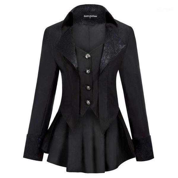 women's jackets women vintage gothic jacket faux lapel high-low hem sleeve button placket solid slim ladies black steampunk coat1, Black;brown
women's jackets women vintage gothic jacket faux lapel high-low hem sleeve button placket solid slim ladies black steampunk coat1, Black;brown