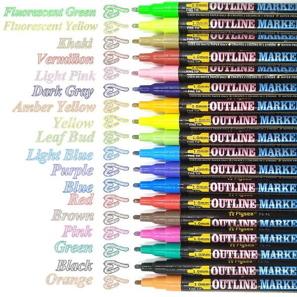 8/12/18/24 color double line outline highlighter student art drawing marker pen greeting card poster making art stationery, Black;red
8/12/18/24 color double line outline highlighter student art drawing marker pen greeting card poster making art stationery, Black;red
