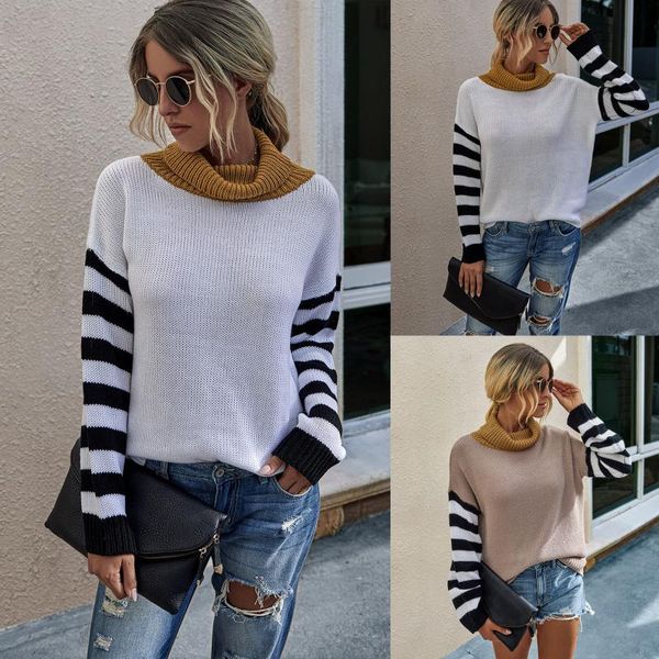 women stripes buttons high-necked long sleeves pullover sweater winter fashion female comfortable mujer suéteres, White;black
women stripes buttons high-necked long sleeves pullover sweater winter fashion female comfortable mujer suéteres, White;black