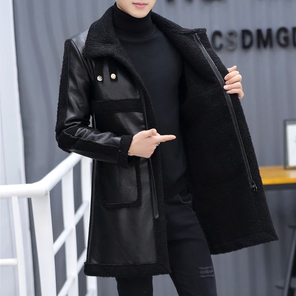 2020 male jacket medium-length leather winter with lining of thickened wool fur coat 9q8s, Black
2020 male jacket medium-length leather winter with lining of thickened wool fur coat 9q8s, Black