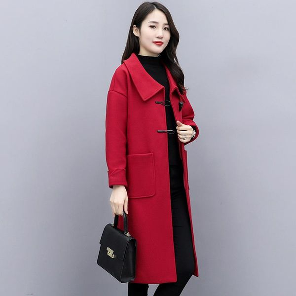 women's wool & blends mid-length autumn and winter woolen coat loose thin, Black
women's wool & blends mid-length autumn and winter woolen coat loose thin, Black