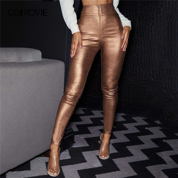 bronze zip front wide waistband coated pants women high waist trousers autumn solid skinny glamorous pants, Black;white
bronze zip front wide waistband coated pants women high waist trousers autumn solid skinny glamorous pants, Black;white