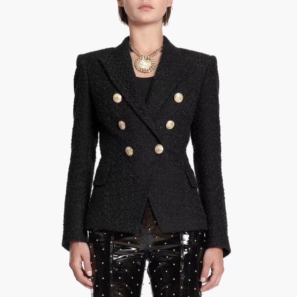 high street runway designer blazer women's lion metal buttons cotton blend tweed blazer coat y201026, White;black
high street runway designer blazer women's lion metal buttons cotton blend tweed blazer coat y201026, White;black