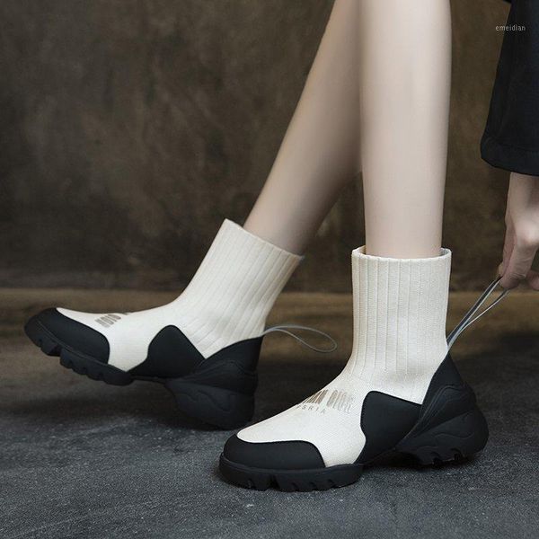2020 new autumn winter knitted stretch socks boots short tube single boots color matching thick sole women1, Black
2020 new autumn winter knitted stretch socks boots short tube single boots color matching thick sole women1, Black
