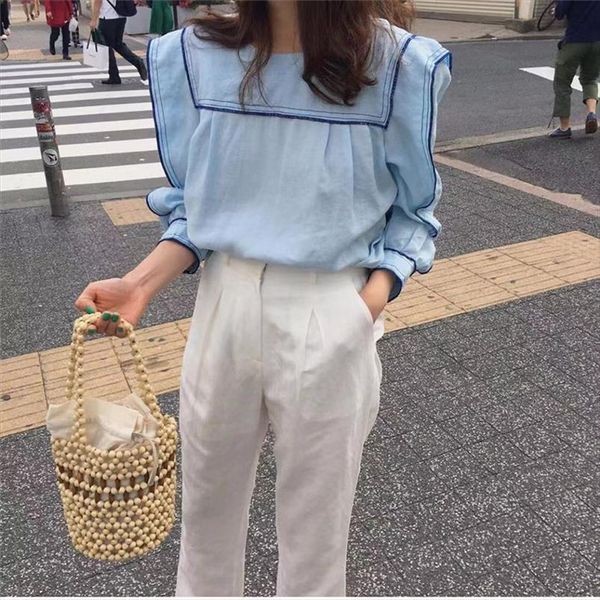 chic early autumn preppy style color hit sweet fashion women sailor collar fresh puff sleeved all match shirts, White
chic early autumn preppy style color hit sweet fashion women sailor collar fresh puff sleeved all match shirts, White