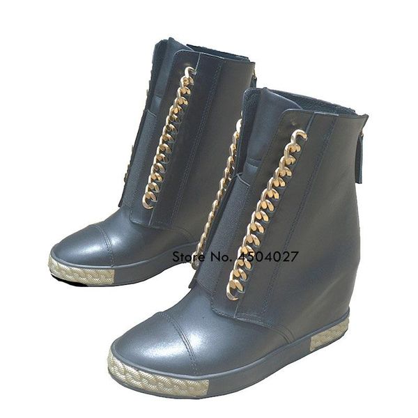 fashion gold chain women ankle boots autumn platform boots hidden increasing 8 cm heels wedge woman short shoes, Black
fashion gold chain women ankle boots autumn platform boots hidden increasing 8 cm heels wedge woman short shoes, Black