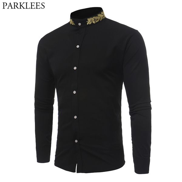 stand collar men shirt brand new gold embroidery men shirt long sleeve slim fit cotton male shirts casual mens dress shirts 201120, White;black
stand collar men shirt brand new gold embroidery men shirt long sleeve slim fit cotton male shirts casual mens dress shirts 201120, White;black
